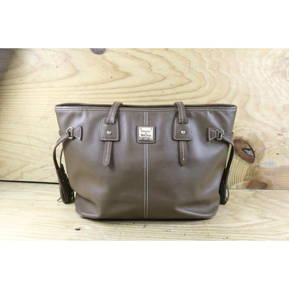 Dooney & Bourke Brown Pebble Grain Davis Tassel Shopper Tote